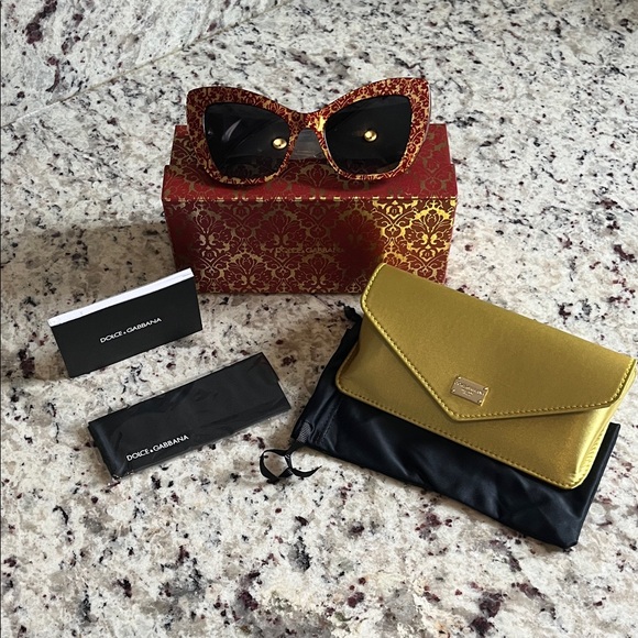 Dolce & Gabbana Accessories - Dolce & Gabbana Red and Gold Sunglasses